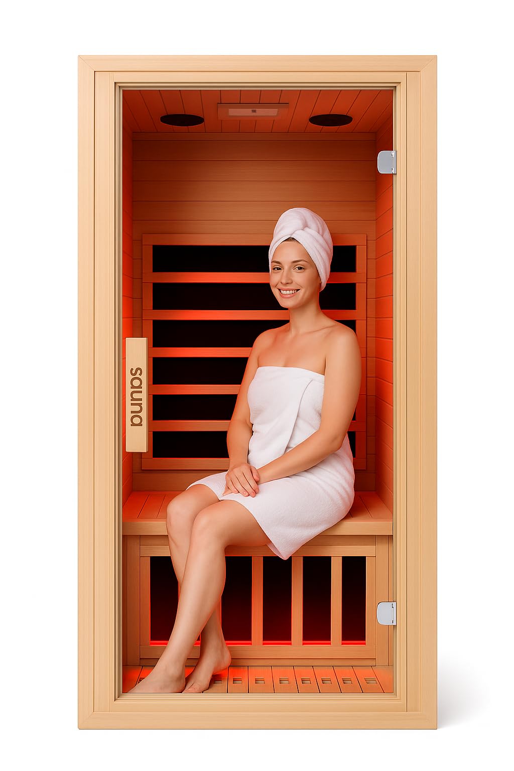 Homsido Infrared Home Sauna Room 1 Person Hemlock Wooden Indoor Dry Sauna，Low EMF 1200W/110V Heaters Panels,LCD Control Panel,10 Minutes Pre-Warm up,Time and Temp Pre-Set,1-Year Aftersale