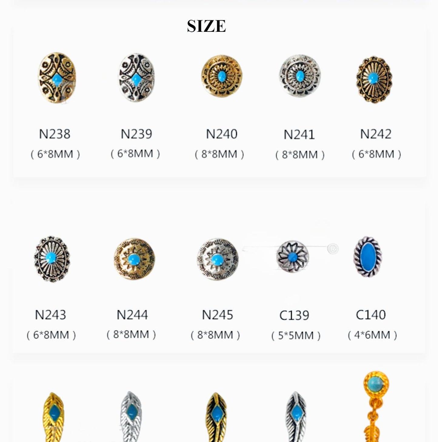 50 PCS Metal Turquoise Nail Charms - Western Cowboy Nail Art Decorations, 3D Nail Gems for DIY Manicure, Mixed Shapes Nail Accessories for Gel Acrylic Nails (Blue)
