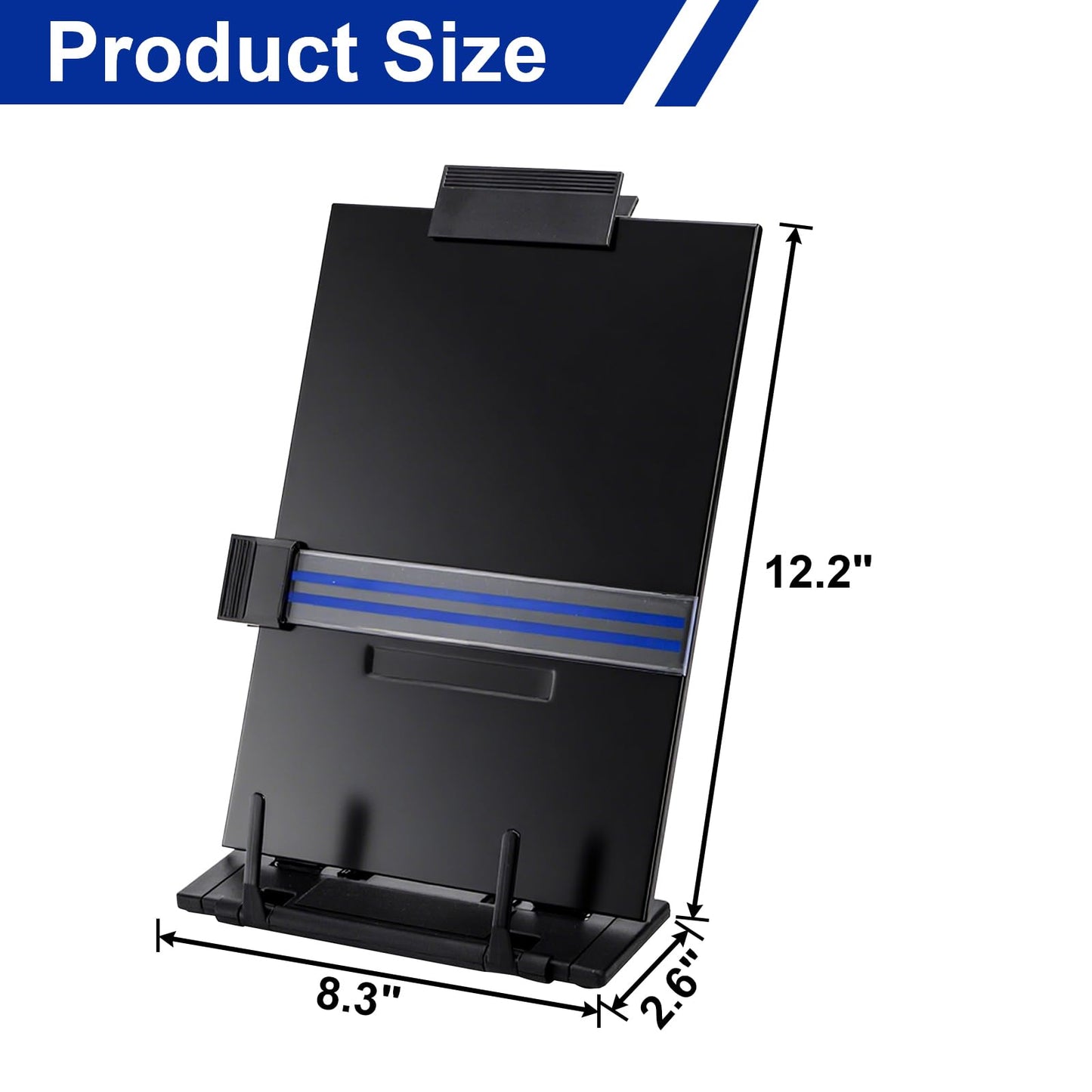 Lawei 2 Pack Desktop Document Holder with Adjustable Clip and Line Guide, Portable Document Book Holder - Copy Holder for Letter, Legal A4 Documents, Up to 150 Sheets, Black