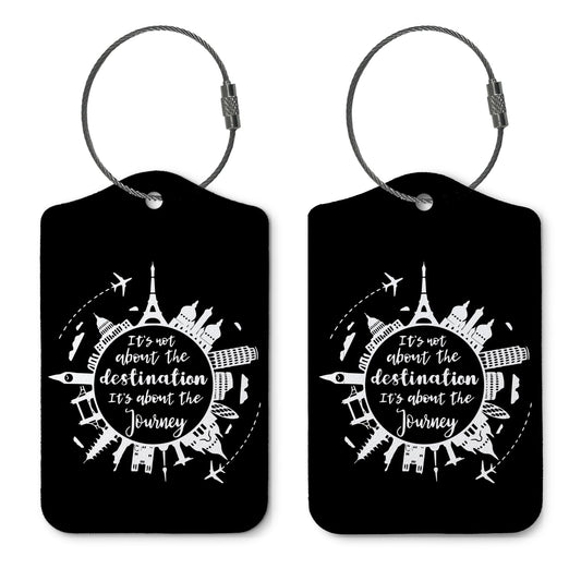ZFQ Luggage Tags for Suitcases, 2 Pack Black Baggage Tag Label with Steel Loop, Handbag School Bag Backpack Traveling Accessories, Travel Bag Labels Suitcase Tags