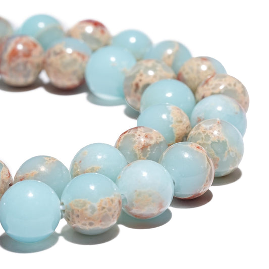 10mm Natural Sky Blue Jasper Gemstone Beads Polished Round Smooth Stone Beads for Bracelets Jewelry Making 15inch Loose Beads