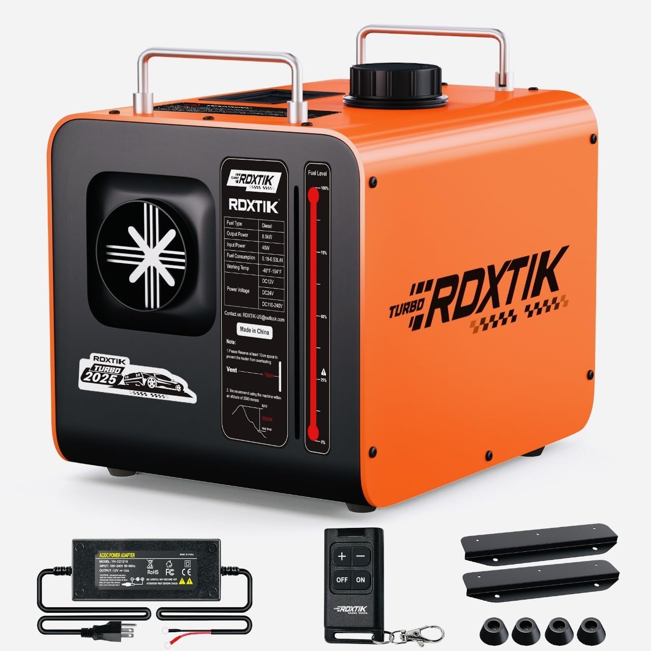 RDXTIK 9L Diesel Heater, 8KW 12V/24V/110V/240V All in One Diesel Heater with LCD Switch, Remote Control, Muffler for Truck, RV, Home, Car, Campers, Boat, Orange