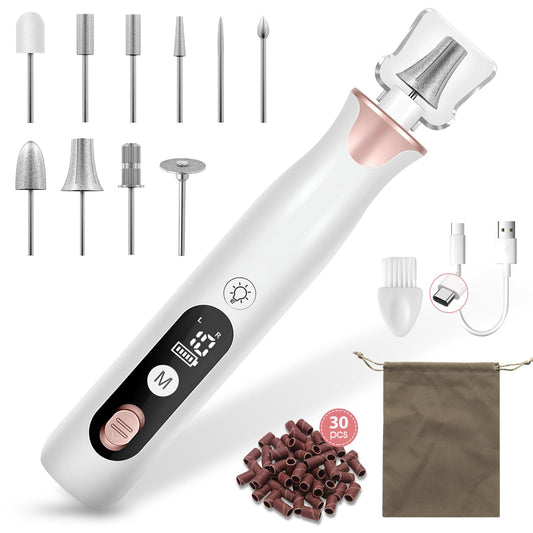 Haootadiy Electric Nail Drill File, Cordless Electric Nail Filer Buffer with Nail Drill Bits Sanding Bands Professional Manicure Pedicure Set for Nail Grind Trim Polish, for Women & Men