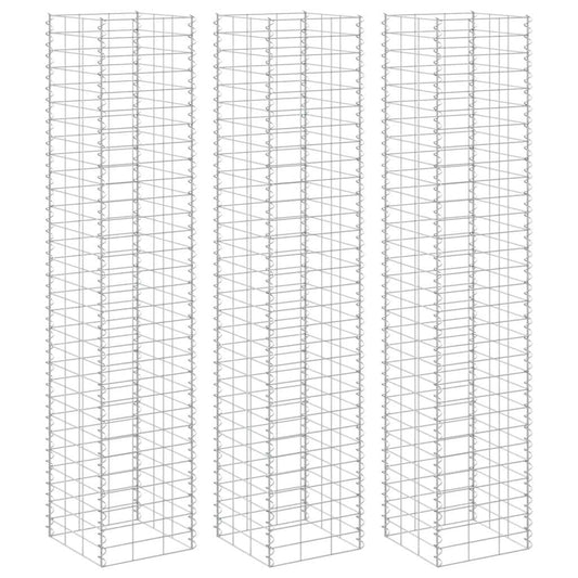 Foknhdi 3-Pack Large Silver Gabion Raised Garden Bed 78.7 in Tall Rust-Proof Iron Planter Box for Outdoor Patio, Balcony & Courtyard