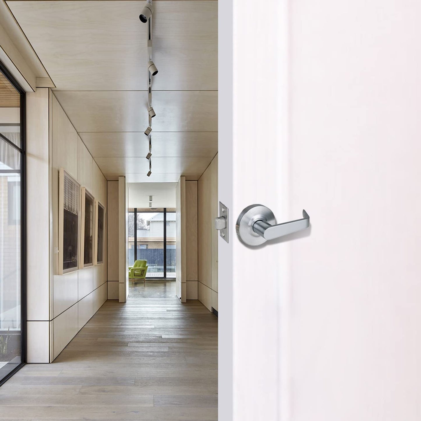 HISAFE Heavy Duty Commercial Passage Door Lever, Satin Chrome Finished Non-Locking Grade 2 Door Handle, UL 3 Hour Fire Rated Ergonomic Lever for School/Hotel Hallway, 70mm Latch