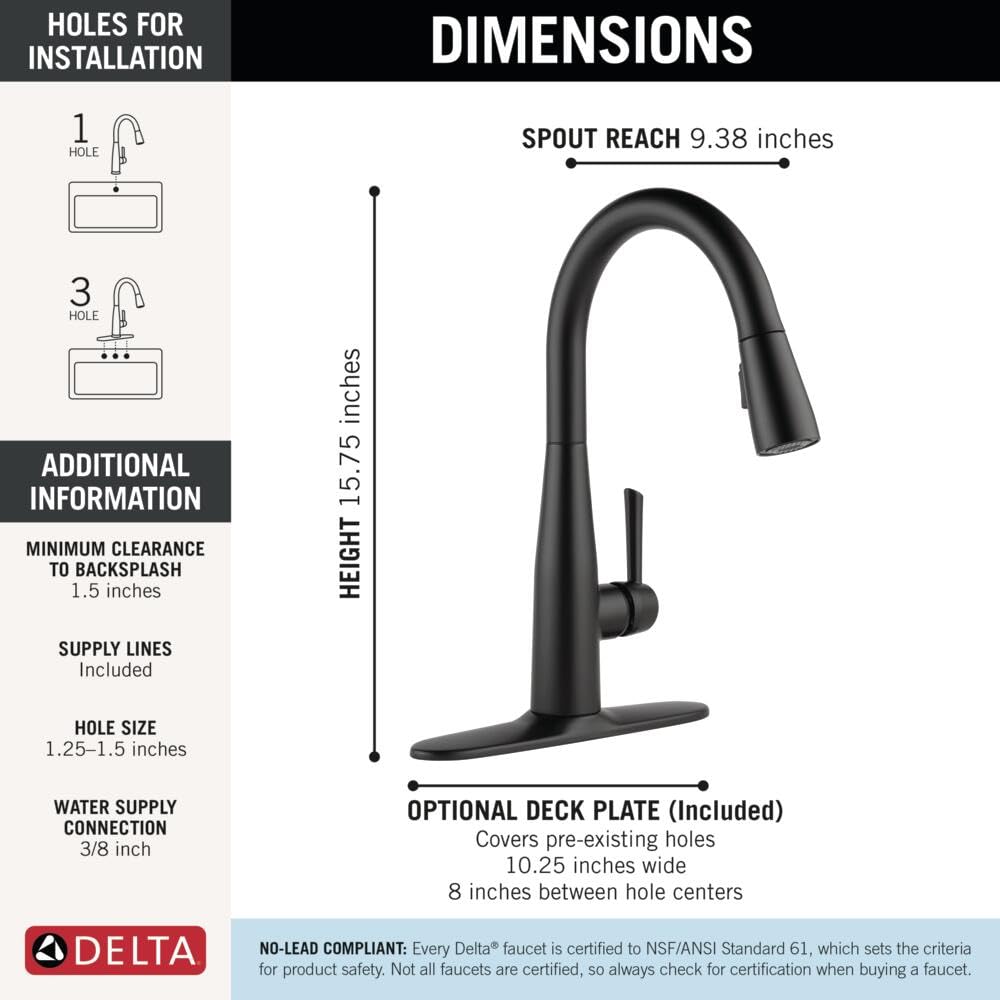 Delta Faucet Essa Matte Black Kitchen Faucet Black, Kitchen Faucets with Pull Down Sprayer, Kitchen Sink Faucet, Faucet for Kitchen Sink, Magnetic Docking Spray Head, Matte Black 9113-BL-DST