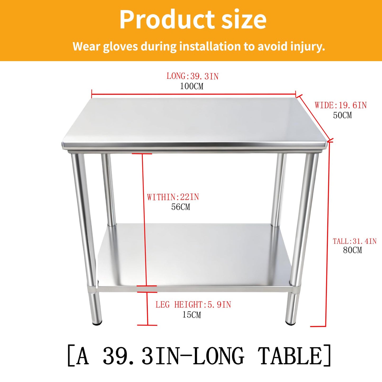 FITHOW Stainless Steel Table for Prep & Work 20 * 40 inchs,Commercial Kitchen Worktable,Heavy Duty Pred Metal Work Table with Under Shelf for BBQ, Kitchen, Home, and Garage