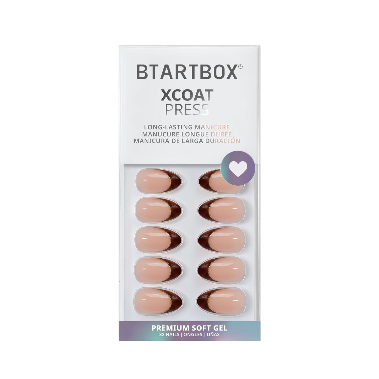 BTArtbox Press On Nails Short Almond - Tortoise Shell, Winter French Tip Press On Nails, Soft Gel Fake Nails Brown, Reusable Glue On Nails with Nail Glue in 16 Sizes, 32 Stick On Nail Kit