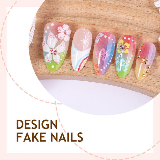 30Pcs Summer Press on Nails Medium Almond Fake Nails 3D Cute Dolphin with Hibiscus Flower Design Gold Starfish Stick on Nails Vacation Beach False Nails Tropical Sunset Theme Glue on Nails for Women