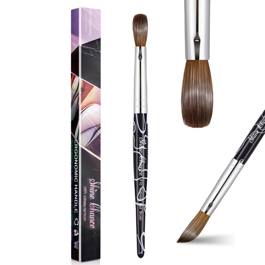 Shine Chance Acrylic Nail Art Brush Size 10, 100% Pure Kolinsky Hair Oval for Application, Professional Extension Manicure Tool Striping Drawing Pen DIY Home Salon, Black, 1.0 Count