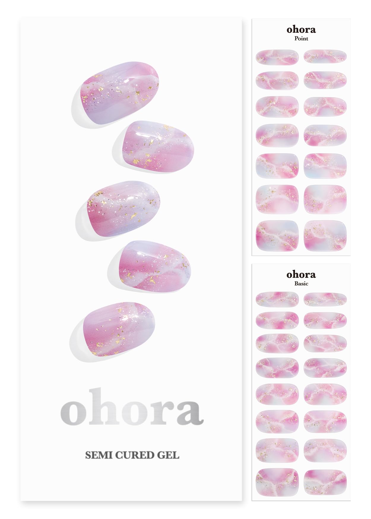 ohora Semi Cured Gel Nail Strips (N Unicorn Dream) - Works with Any Lamps, Salon-Quality, Long Lasting, Easy to Apply & Remove - Includes 2 Prep Pads, Nail File & Wooden Stick