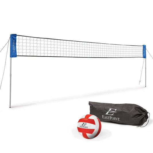 EastPoint Adjustable Volleyball Net - 10-30 ft - Easy One-Person Setup Portable Court Kit - Competition-Grade Volleyball Training Equipment - Outdoor Play Net for Backyard & Beach Play
