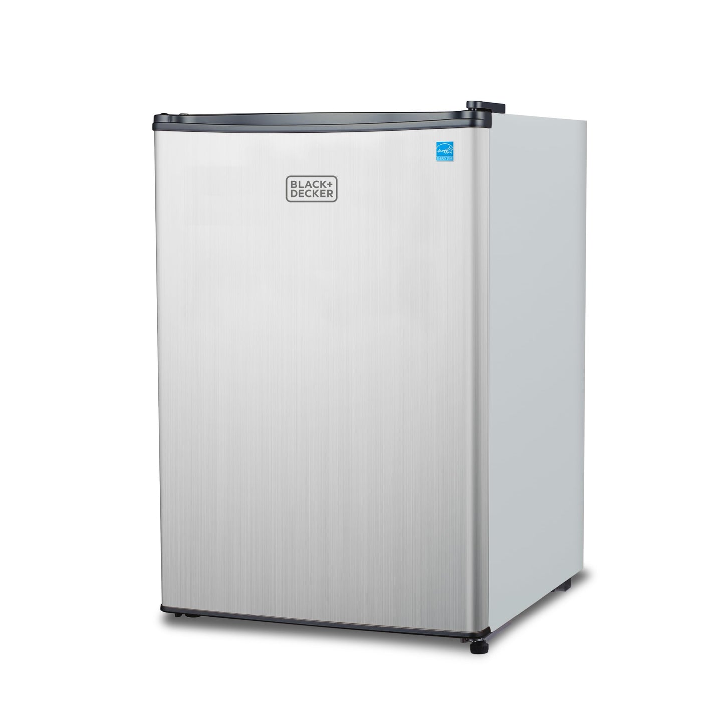 BLACK+DECKER 2.5 Cu. Ft. Compact Refrigerator, ENERGY STAR Certified, Single Door Mini Fridge with Chiller Compartment, Personal Fridge for Home or Dorm Room, R600a Refrigerant, BCRK25V,Stainless Look