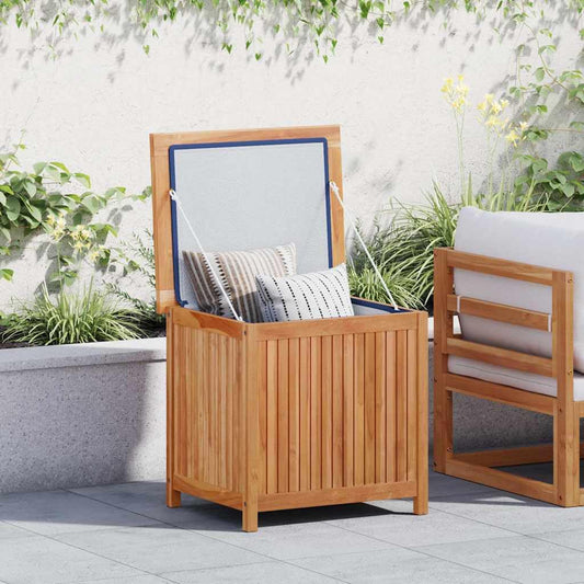 Kalmrek Patio Storage Box Solid Wood Teak 23.6"x19.7"x22.8" Outdoor Garden Deck Yard Porch Chest with Lining Organizer Bench for Cushion Tool Firewood