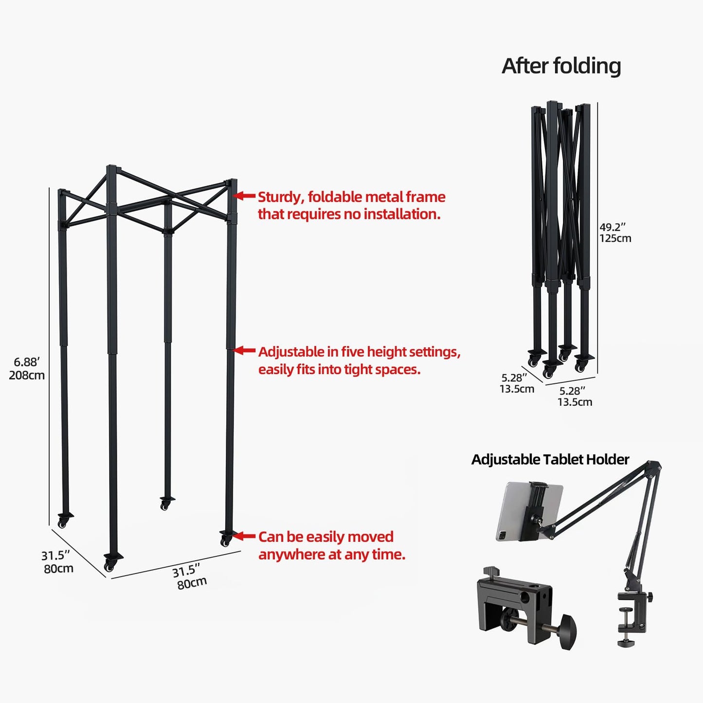 Portable Foldable Recording Vocal Booth Studio Equipment for Crisp Dry Echo Free Vocals at Home & On the Road - Easy to Assemble & Travel Bag Included (Standard, Black)