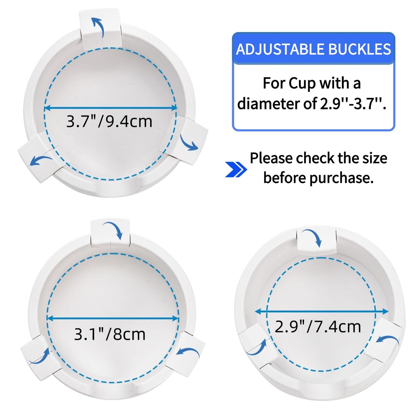 Mezchi 2 Pack Anti Spill Cup Holders, Adhesive Desk Cup Holder, Adjustable Plastic Drink Holder for Desk, Non Tipping Coaster Cup Holder for Office, Home, Desktop, Table (White)