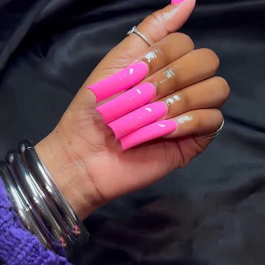 Curved Press on Nails Extra Long Square Fake Nails Glossy Full Cover Pink Curve Fake Nails Gel Acrylic Glue on Nails for Women Girls Art Manicure KIt