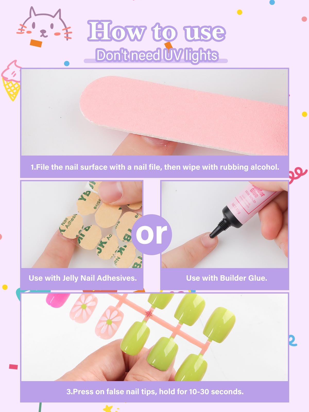 EBANKU 130 Pcs Press on Nail Kids, 5 Pack French Flower Kid Flase Nails Kit with Nail Glue Set Fake Nail for Girls 5-10 Years Christmas Gift Set
