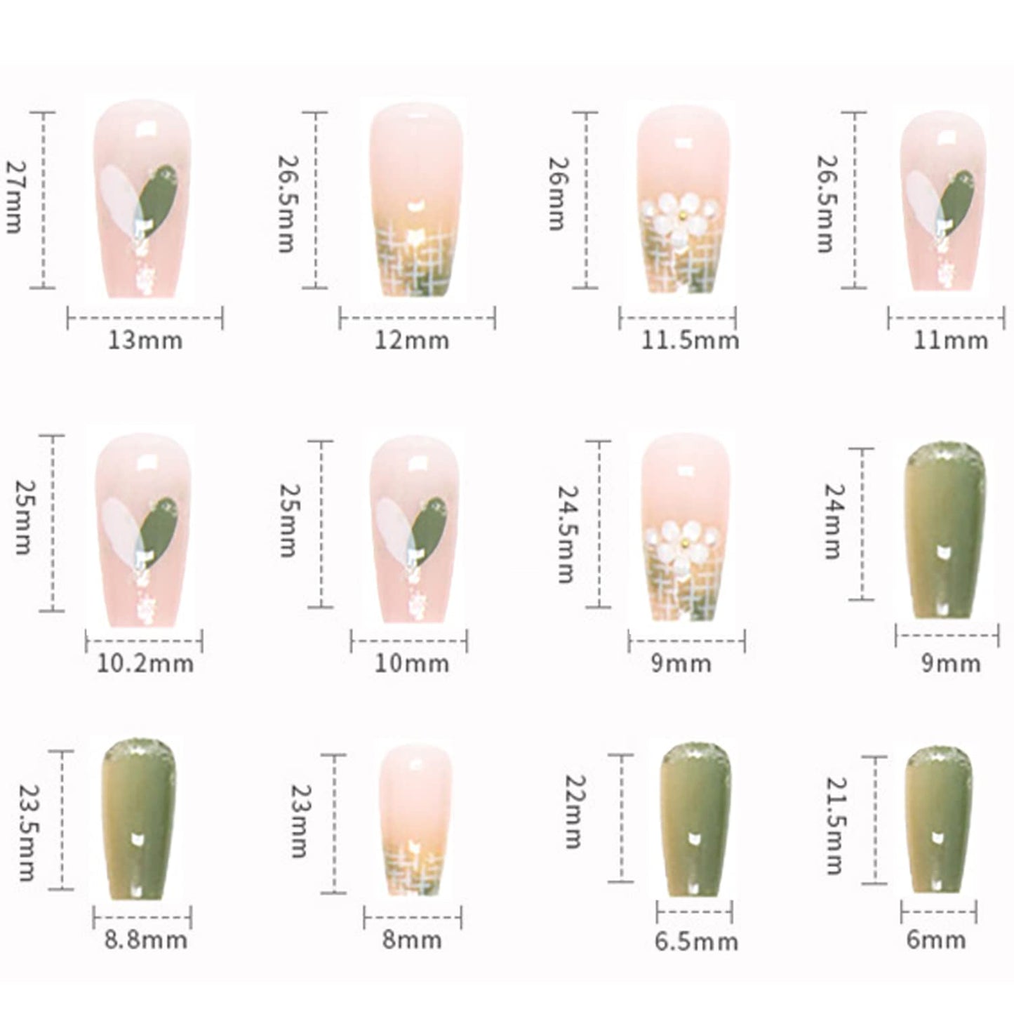 24Pcs Full Cover Reusable Coffin Nails, Press on Square Medium Length, Artificial Acrylic With 3D White Flower Designs, Women Glue on Set, Stick on for Nail Art