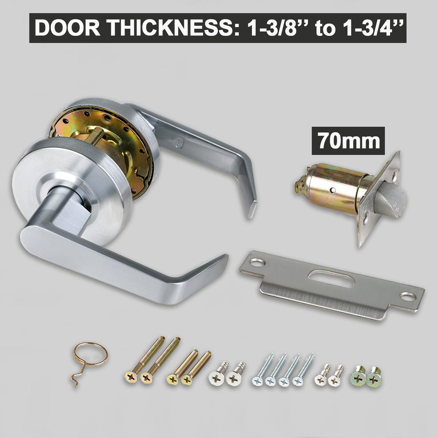 HISAFE 2 Packs of Passage Commercial Door Locks Heavy Duty Grade 2 Lever, Non-Handed, UL 3 Hour Fire Rated, ADA Compliant, Satin Chrome Finish 26D, 2-3/4''Backset