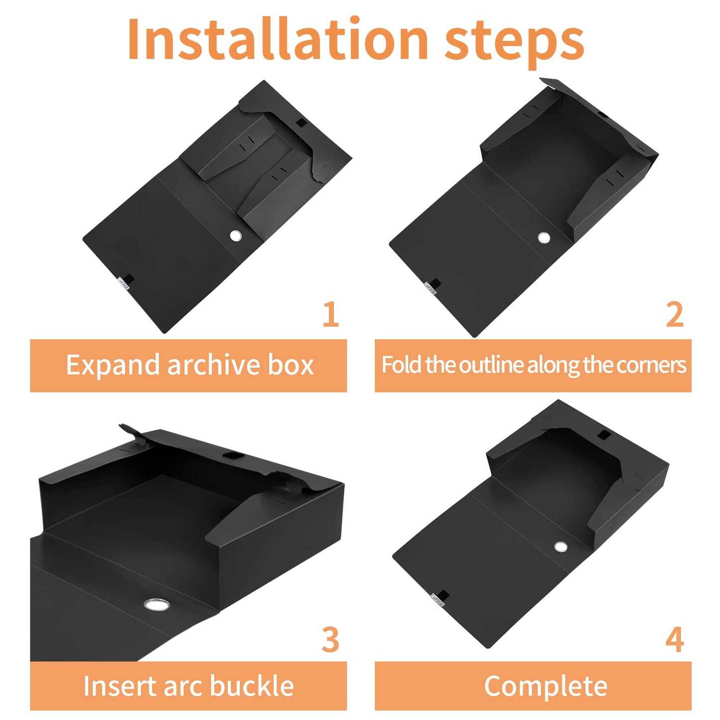 HUA JIE A4 Storage File Boxes Plastic Archives Cases with Lid, File Folder Organizer Document Filing Box for office,31×7.5×23.5 cm, Black(Pack of 8)