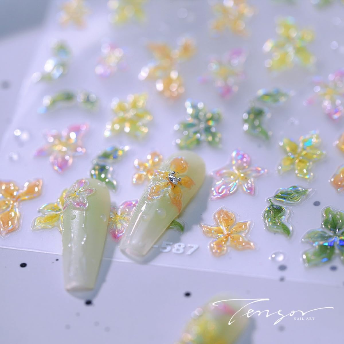 5D Embossed Flowers Nail Stickers Spring Floral Nail Art Stickers Soft Glue Nail Decals Self-Adhesive Hollow Designs DIY Manicure Decoration Nail Art Supplies for Women Girls