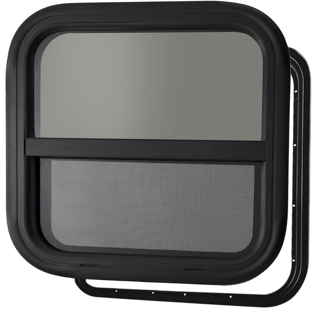 ProFlex RV Vertical Sliding Window 12" W x 22" H – Heavy Duty Ultra Thick Tempered Glass, RV Camper Windows Replacement with Trim for 1-1/2’’ Wall Thickness – Easy Installation, DOT Certified