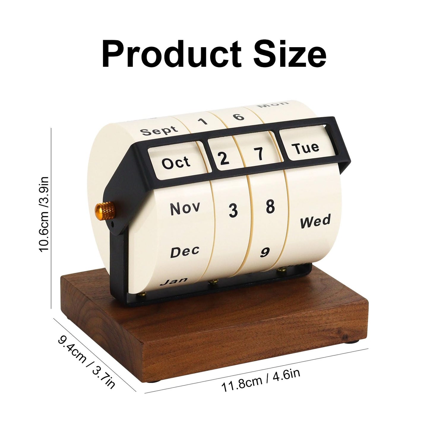 Wooden Perpetual Calendar for Office Desk Decor, Rotary Perpetual Desk Calendar, Countdown Desktop Calendar for Office School (Wood)