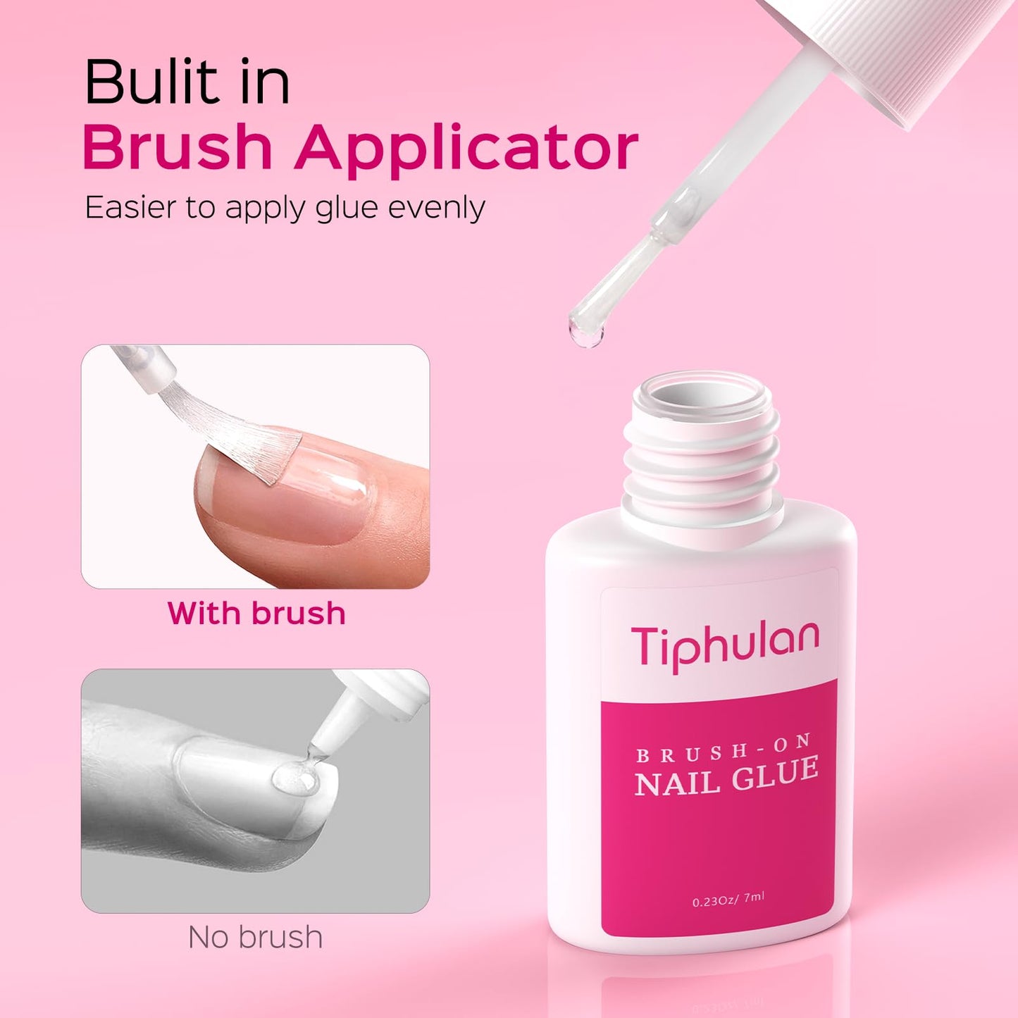 TIPHULAN 42ml Brush On Nail Glue for Press On, Acrylic Nails - Super Strong, Durable & Long-Lasting, Mess Free, Travel Friendly, 1.38 oz(6PCS)