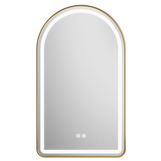 MYlovelylands 30x40 Inch LED Bathroom Arch Mirror, Gold Metal Frame, Adjustable Color Temp & Brightness,Anti-Fog,Shatter-Proof Rounded Arched Tempered Vanity Mirror for Wall
