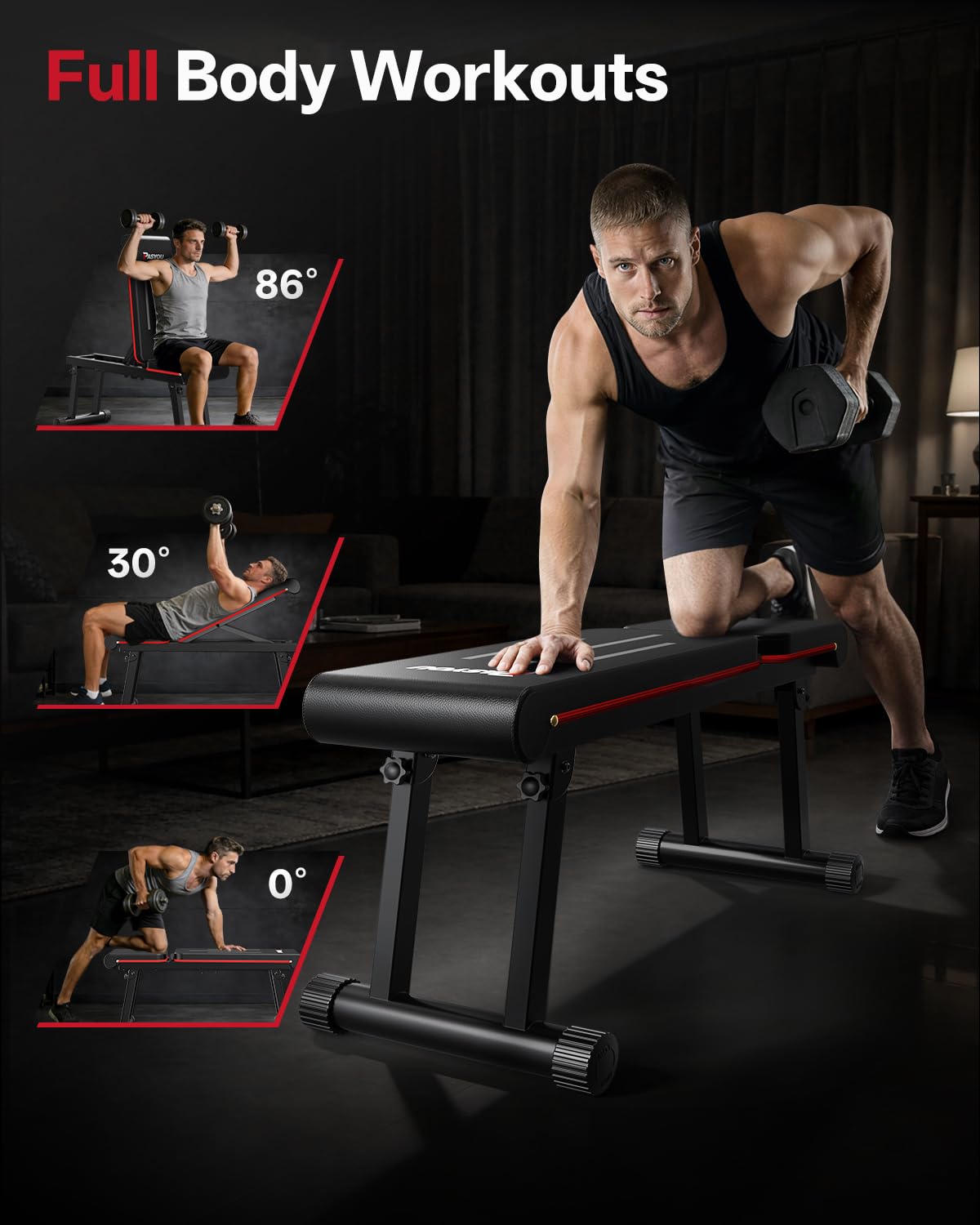 PASYOU Adjustable Weight Bench – Foldable Home Gym Bench Press, Multi-Angle Incline Bench, 660LB Capacity, Free Assembly, Dual-Frame (Model PB300)