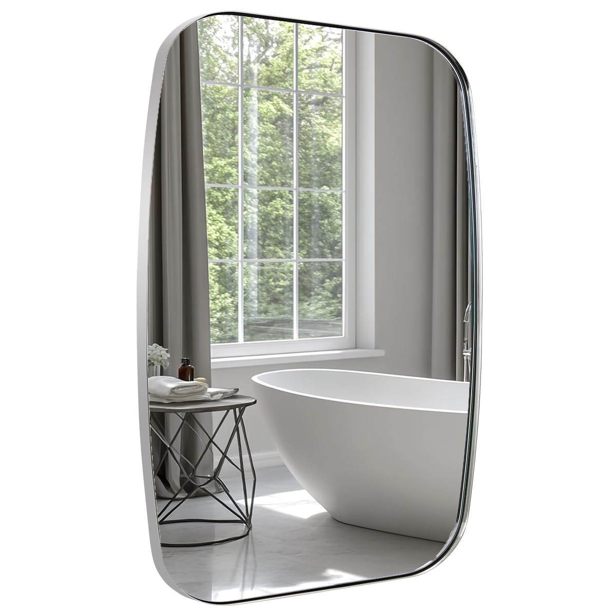 ANDY STAR Chrome Oblong Mirror, 32x40 Inch Polished Chrome Oval Mirror for Bathroom with Stainless Steel Metal Frame, Wall Mouned for Bathroom, Living Room, Entryway