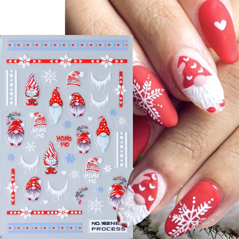 Christmas Nail Art Stickers, Snowflake Nail Decals 3D Self-Adhesive Snowflake Santa Claus Snowmen Winter Nail Design DIY Christmas Nail Decoration for Party(6Sheets)