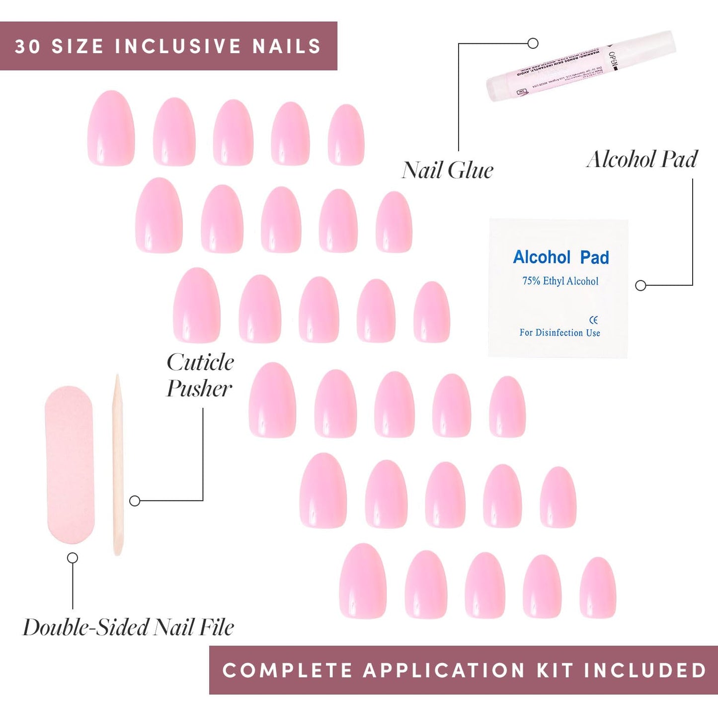 Glamnetic Press-On Nails Bundle - La Perle, Think Pink & Think | Squoval White Nails with French Tips | Light Pastel Oval Fake Nails | Oval Beige-Pink False Nails with a Metallic