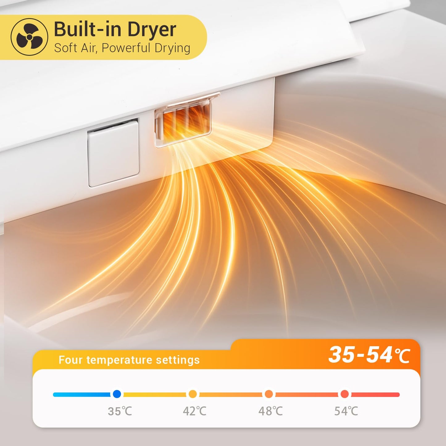 ELLAI Silver Strip Artistic Smart Toilet,Powerful Flush,Auto Open/Close,Comfort Height,Instant Warm Water&Dryer,Remote,Foot sensor,Auto flush,Heated seat,Deodorization,Low water pressure requirement
