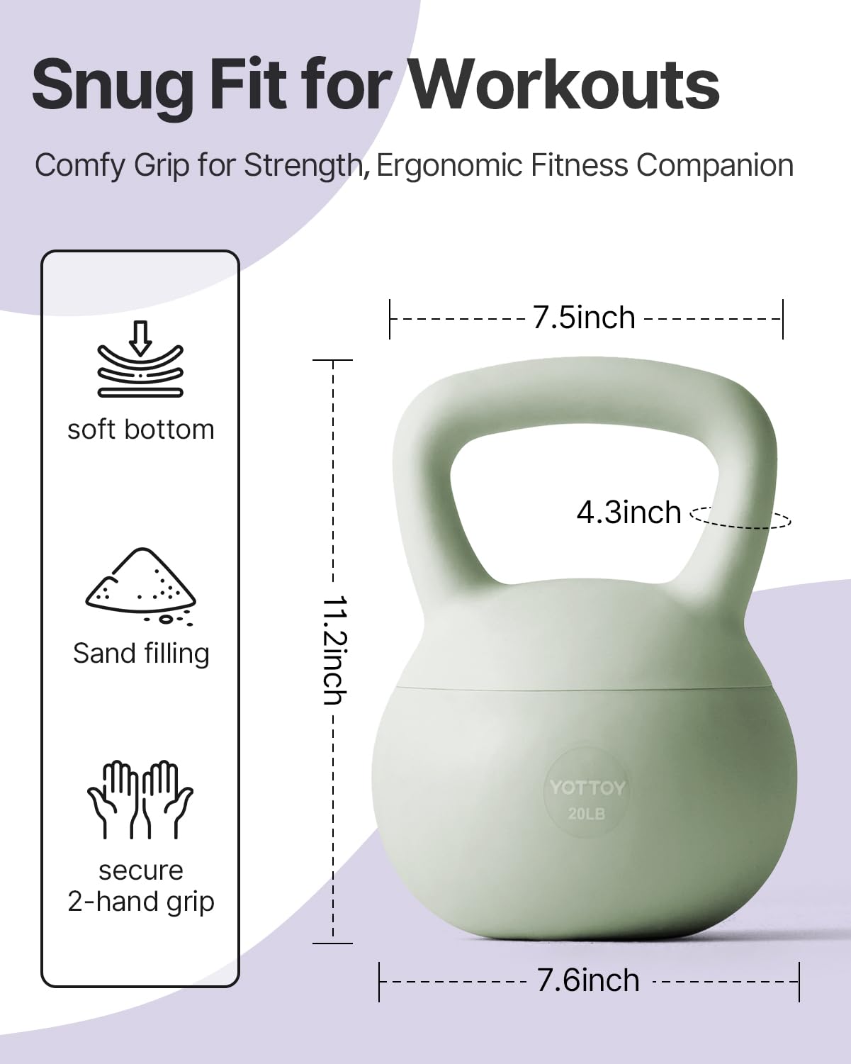 YOTTOY Soft Kettlebell,Kettlebell Anti-Slip Grip Weight for Home Workouts, Kettlebells Set Strength and Safety Guaranteed (Green, 15 LB)
