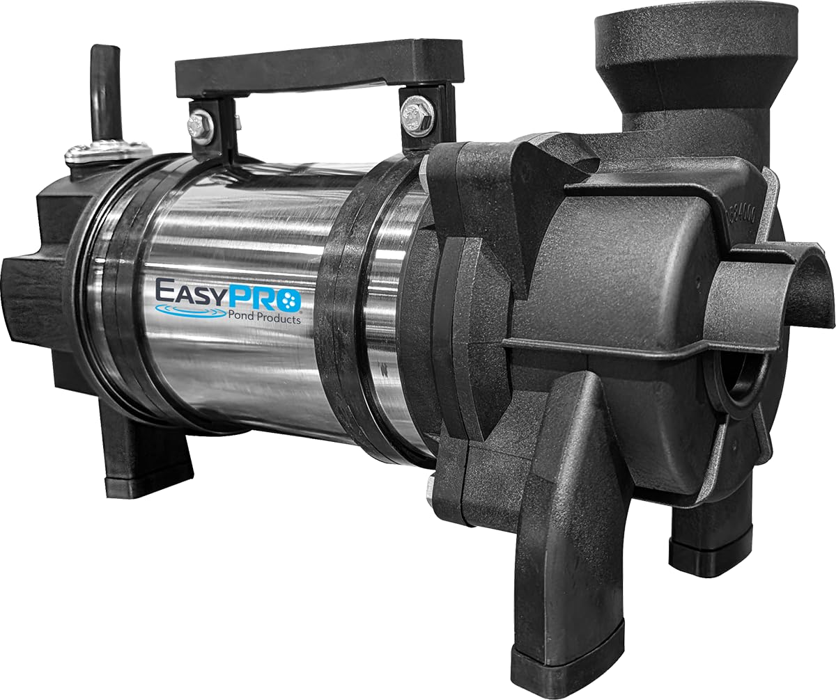 EasyPro HTH400 Stainless Steel Horizontal Submersible Pond Pump | 5500 GPH, 115V | 20' Power Cord | Continuous Duty Water Pump for Waterfalls, Streams & Skimmers | Energy Efficient Vortex Impeller
