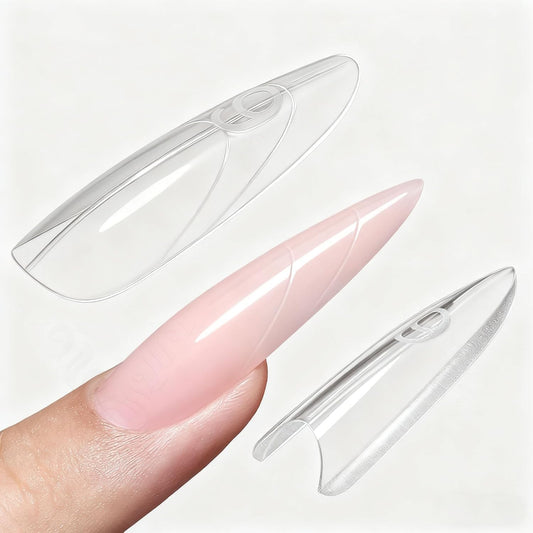 240Pcs Sandwich Nail Dual Form - 15 Sizes Almond Round Nail Molds with Guide Lines, Builder Gel Extensions (240, Transparent)
