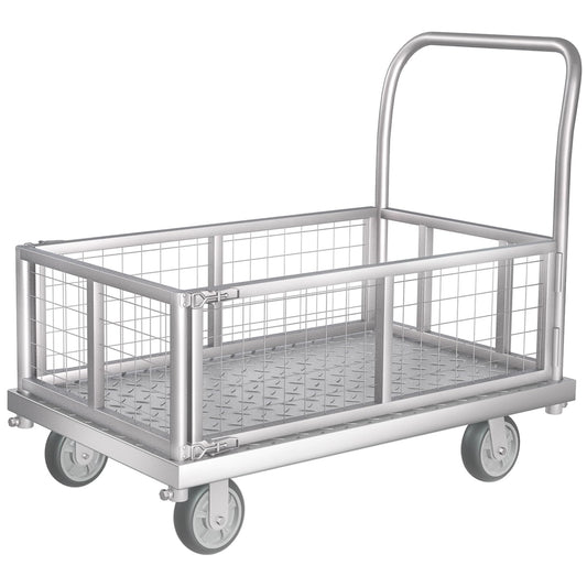 4-in-1 Platform Truck Cart with Cage, Multi-Purpose Heavy Duty Steel Flatbed Cart with 2200lbs Capacity Platform Hand Truck 6" Wheels Push Cart Dolly for Groceries, Garage, Warehouse (41“L x 24" W)