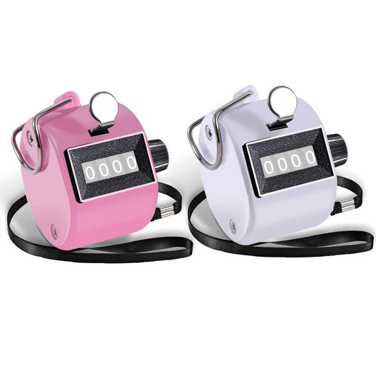 Clicker Counter Handheld Tally Counter 4-Digit Number Counter, 2 Pack Hand Mechanical Counters Clickers Pitch Umpire Click Counter for Coaching, Knitting, People, Lap, Fishing, Golf, (Pink White)