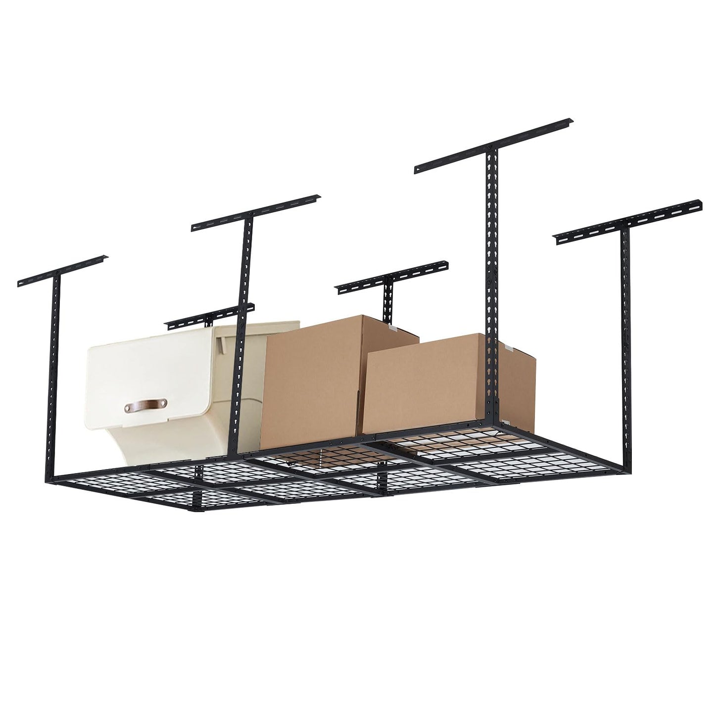 PeakPursuit 3x8FT Overhead Garage Storage Rack, 600LB Capacity Heavy Duty Ceiling Storage Racks, 22-40" Height Adjustable Metal Organizer System for Seasonal Items & Tools