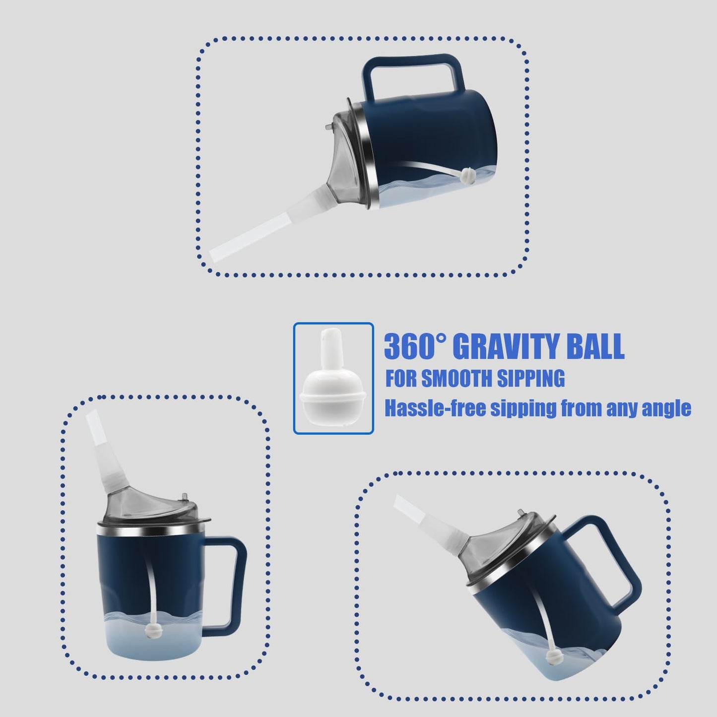ACUDUDOMA Adult Spill Proof Cup for Elderly, 3 in 1 Stainless Steel Sippy Cup with Straw and 2 Lids, Suitable for Seniors Disabled Patients Limited Mobility, 14 OZ