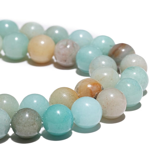8mm Natural Colorful Amazonite Gemstone Beads Polished Round Smooth Stone Beads for Bracelets Jewelry Making 15inch Loose Beads