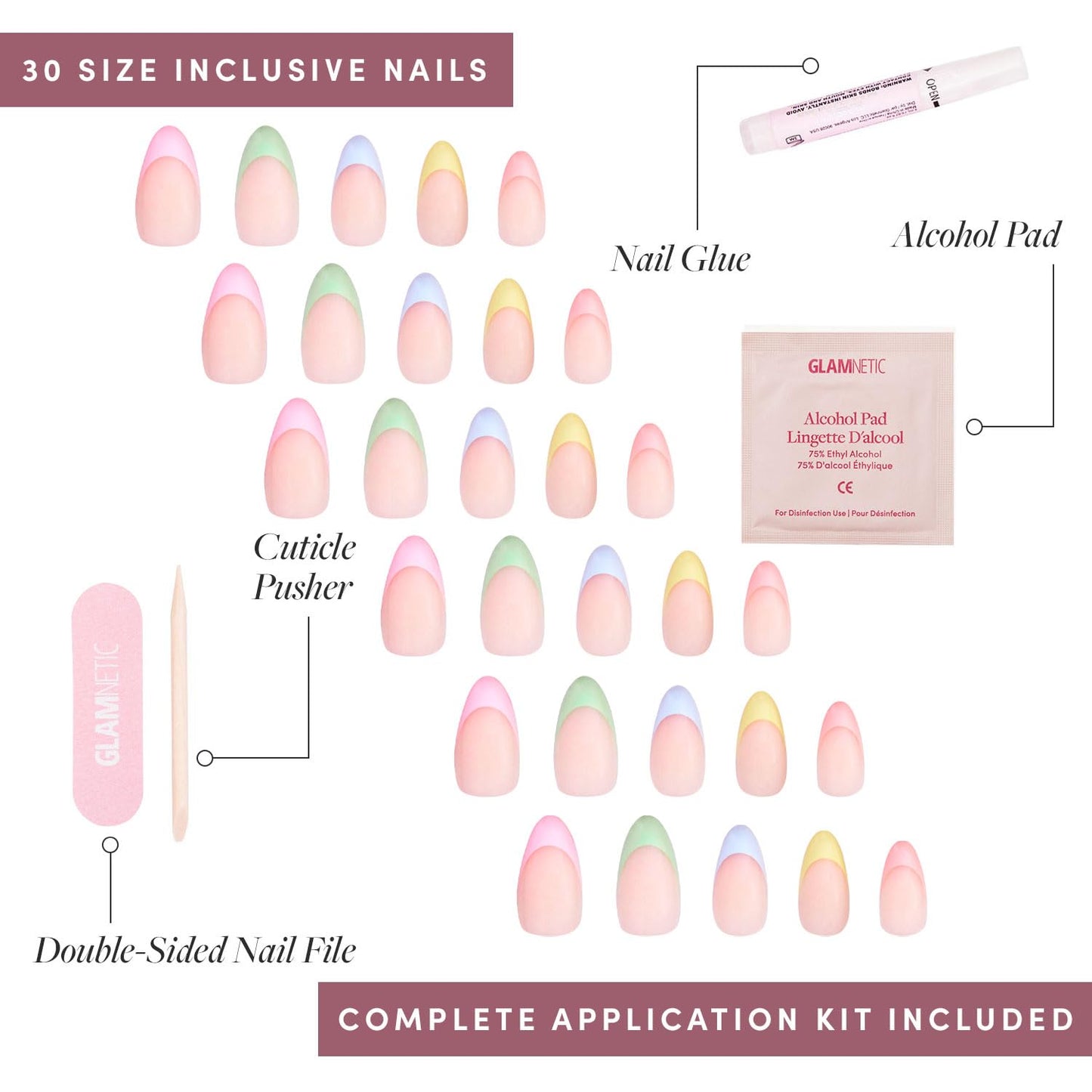 Glamnetic Press On Nails - Confetti | Semi-Transparent Short Almond Fake Nails, Salon Quality | 15 Sizes - 30 Nail Kit with Glue