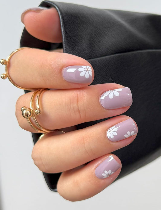 AutyaMee Semi Cured Gel Nail Strips (Purple Flower), 20 Pcs Gel Nail Wraps, Stickers, Salon Quality, Long Lasting, Works with Any UV Lamps