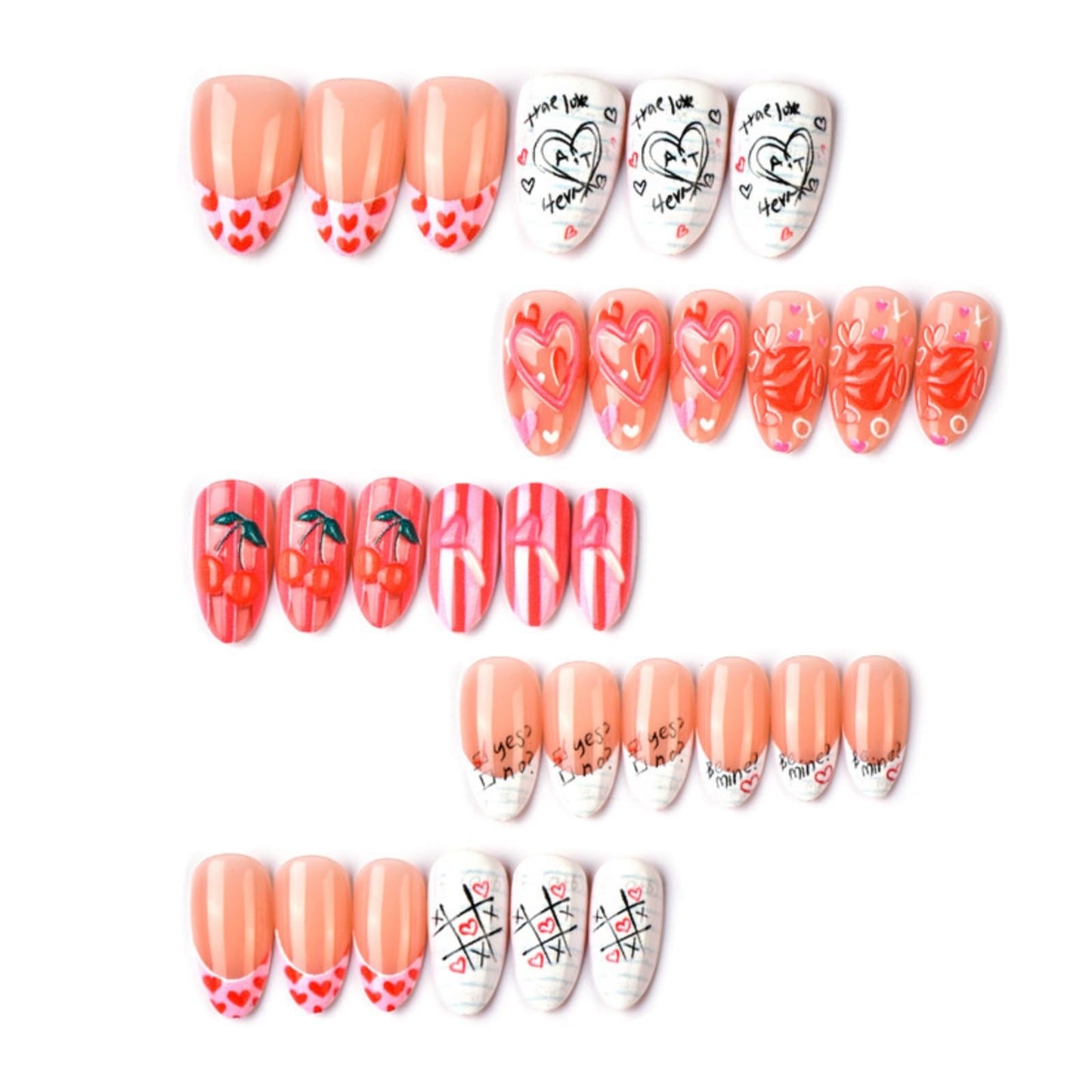 OCTOSWAVE Valentine's Short Press on Nails Almond Fake Nails French Glossy Artificial Nail 3D Love Lips Stick on Nail for Women 24pcs