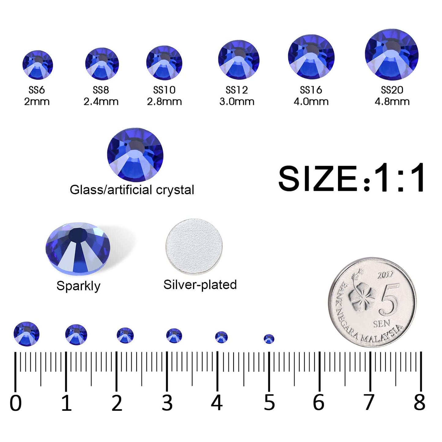 Meibite Royal Blue Glass Flatback Rhinestones for Nails, Crafts & Clothes – 4240PCS 6 Sizes (SS6–SS20) Crystal Gems Kit with Tweezers & Picker, Non Hotfix DIY Rhinestones for Tumblers, Nail Art