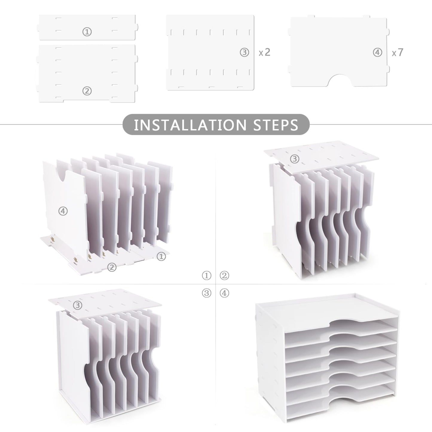 SONGWAY File Organizer for Desk - 7 Tier Wide Document Holder, Letter Mail Tray Storage Rack, A4 Paper Storage Holder, Desktop Organizer for Home Office School, White