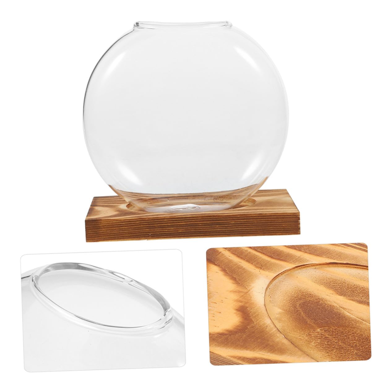 Veemoon 2pcs Glass Vases with Wooden Stand Hydroponic Containers for Indoor Plant Propagation, Desktop Terrarium Containers for Home and Office Decor