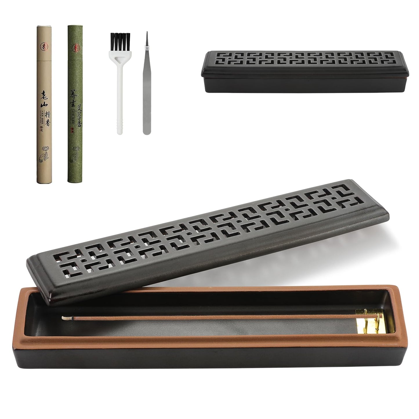 CEREMONY Incense Holder for Sticks, Ceramic Insence-Stick Holder Ash Catcher, Incense Holder Timkburner for Meditation Yoga Spa Room Incense Holder (Lever Brown)